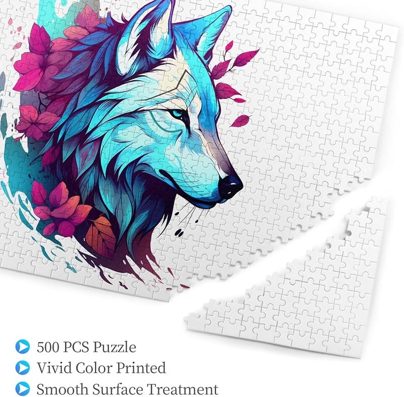 لغز بازل من 500 قطعة لوجه الذئب الجانبي للكبار، زينة منزلية مقاس 20.4 × 15 بوصة - Image 3