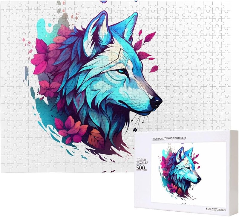 لغز بازل من 500 قطعة لوجه الذئب الجانبي للكبار، زينة منزلية مقاس 20.4 × 15 بوصة - Image 1