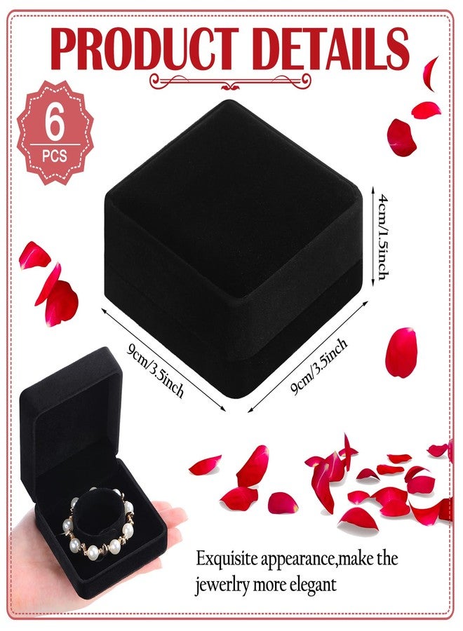 JaGely 6 Pcs Jewelry Gift Boxes for Bracelets Black Velvet Bracelet Bangle Boxes 3.5x3.5x1.6 Inch Women Small Jewelry Storage Case Organizer for Birthday Wedding Proposal Anniversary, Black - Image 2