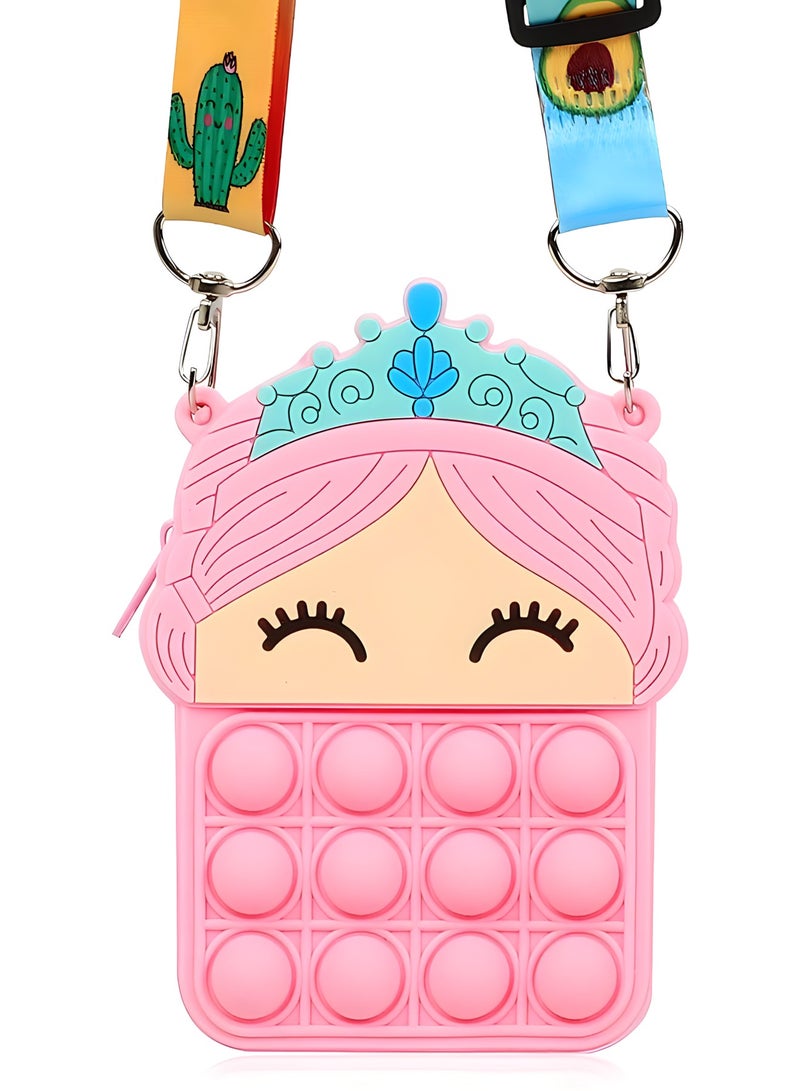 MAGIC VAULT Princess Unicorn Pop It Bag, Silicone Popit Coin Purse Fidget Bag for Girls with Adjustable Shoulder Strap Pop It Purse, Fidget Popper Poppet Bag for School Supplies, Gifts - Image 1