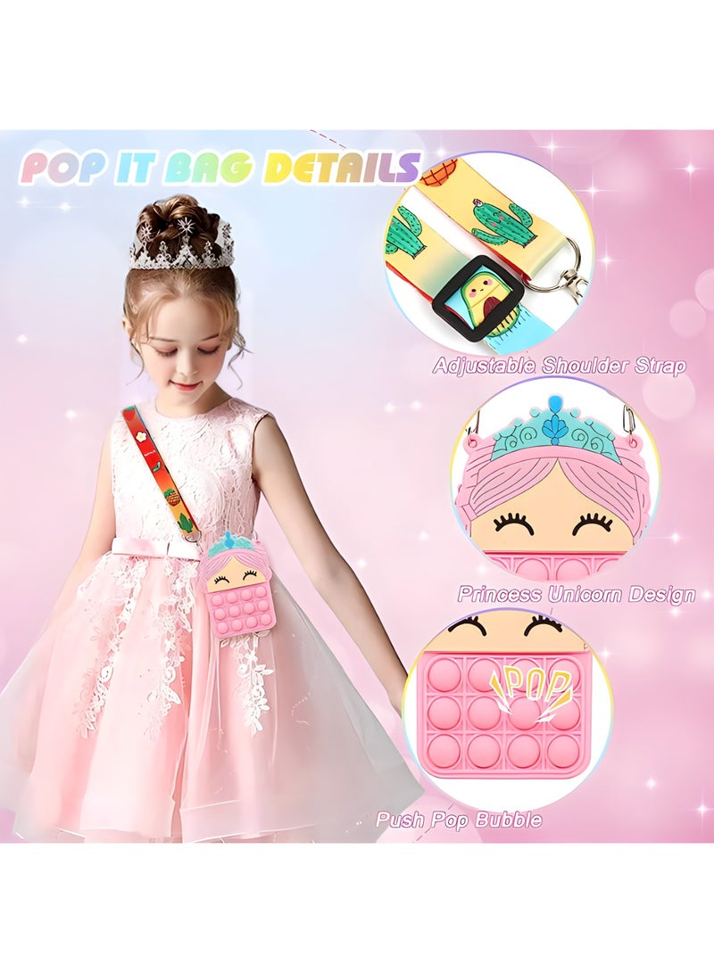 MAGIC VAULT Princess Unicorn Pop It Bag, Silicone Popit Coin Purse Fidget Bag for Girls with Adjustable Shoulder Strap Pop It Purse, Fidget Popper Poppet Bag for School Supplies, Gifts - Image 5