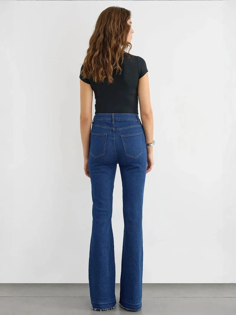 HICCUP High-Waist Flare Jeans with Button Detail