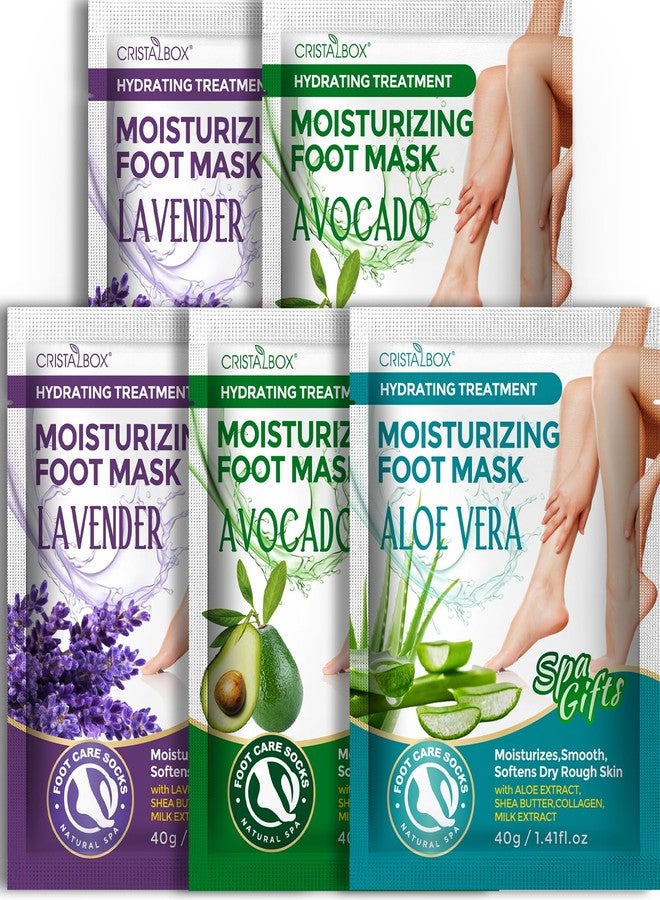 Cristalbox 5 Pack Moisturizing Foot Mask,Hydrating Foot Masks for Dry Cracked Feet,Moisturizing Socks Dry Skin Moisturizer for Soft and Smooth Touch Feet,Foot Care Spa Gifts for Women Men Mothers Day Gifts - Image 1
