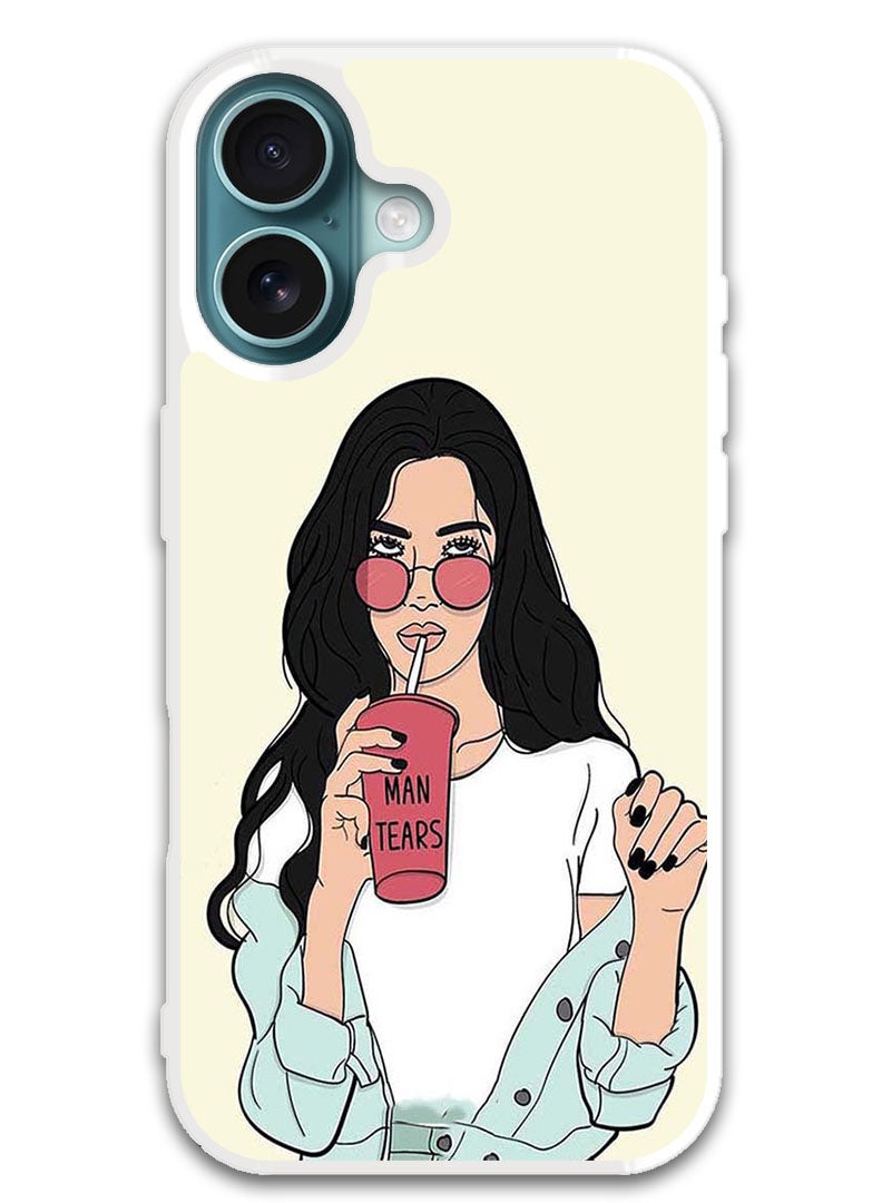 Theodor Protective Case Cover For APPLE IPHONE 16 Plus Girl Drinking Coffee (White Bumper) - Image 1