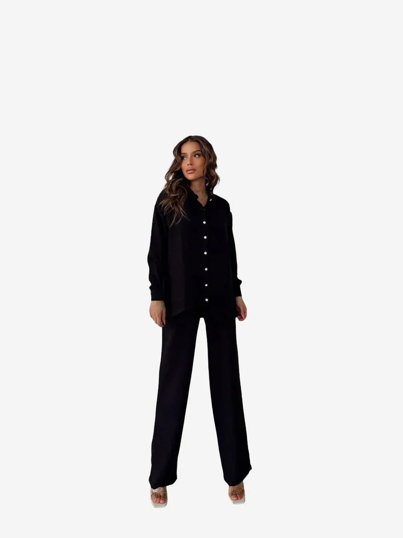 ماي فاشن MY FASHION Long Sleeve Button-Up Shirt with Shirt Collar