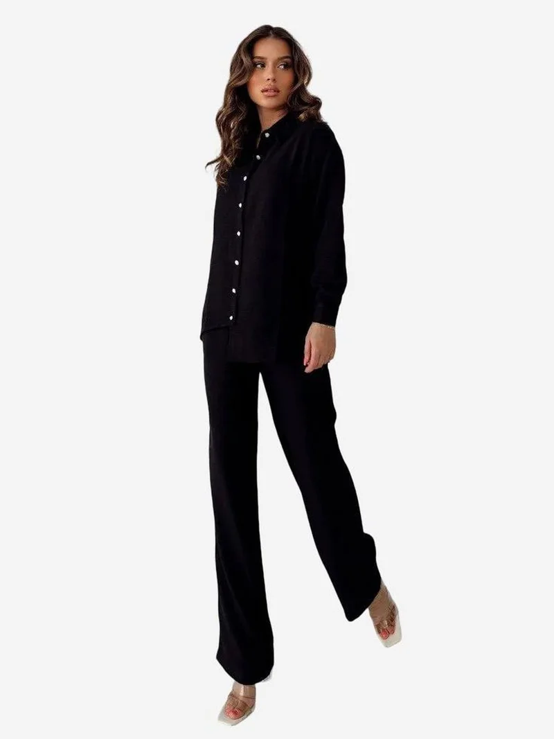 My Fashion MY FASHION Long Sleeve Button-Up Shirt with Shirt Collar