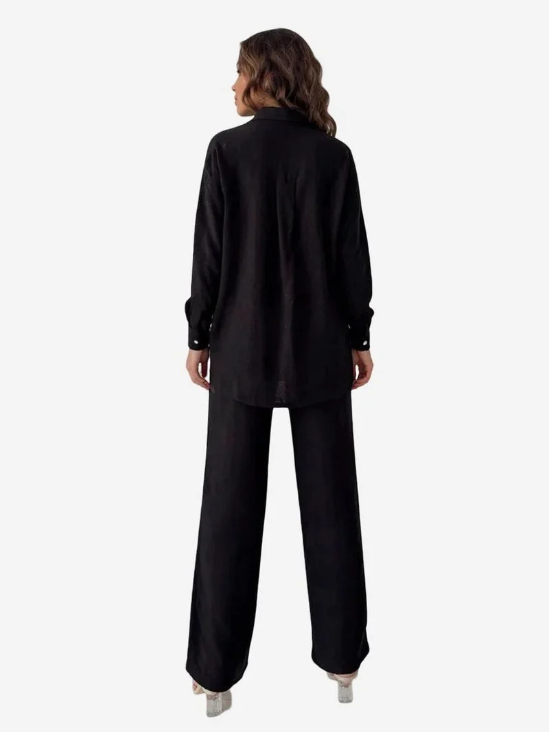 My Fashion Black MY FASHION Long Sleeve Button-Up Shirt with Shirt Collar for Women | Best Price UAE