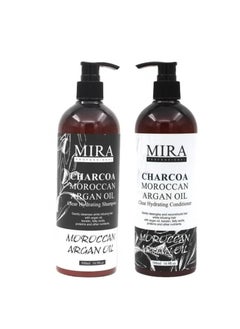 Mira Mira Argan and Charcoal Set for Protein and Keratin Treated Hair Care: Shampoo 500ml and Conditioner 500ml  - Image 1