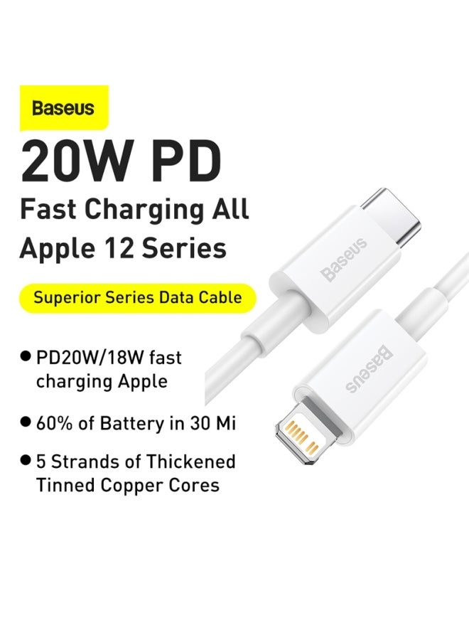 Baseus USB-C to Lightning Fast Charging Data Cable for Apple Device White - Image 2