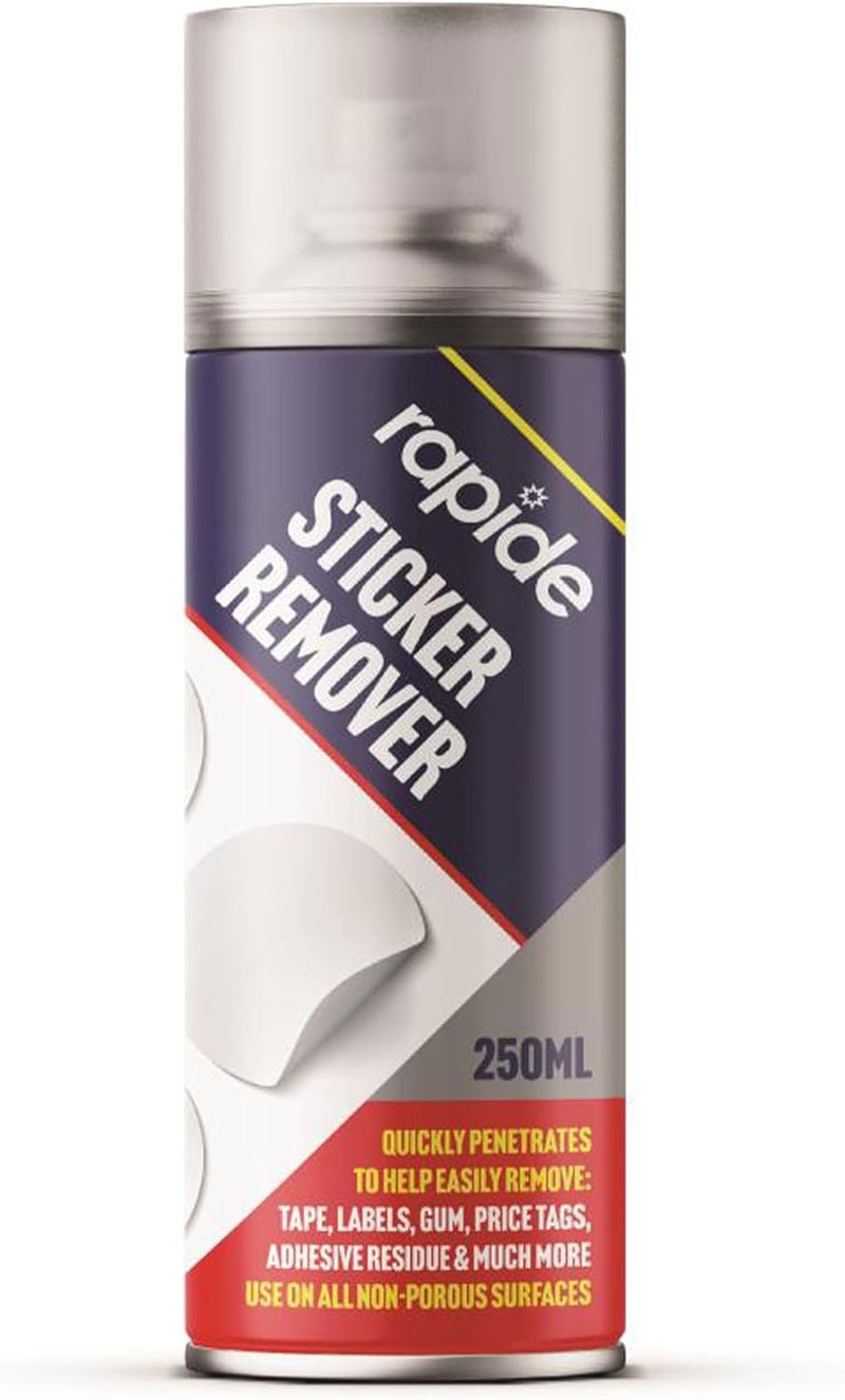 Eliz Rapide Sticker Remover Aerosol Spray 250ml - Helps to Remove Labels, Gum, Adhesive, Goo, Tape, Price Tags, Car Sticker Tags. Safe for Use on All Non-Porous Surfaces. - Image 4