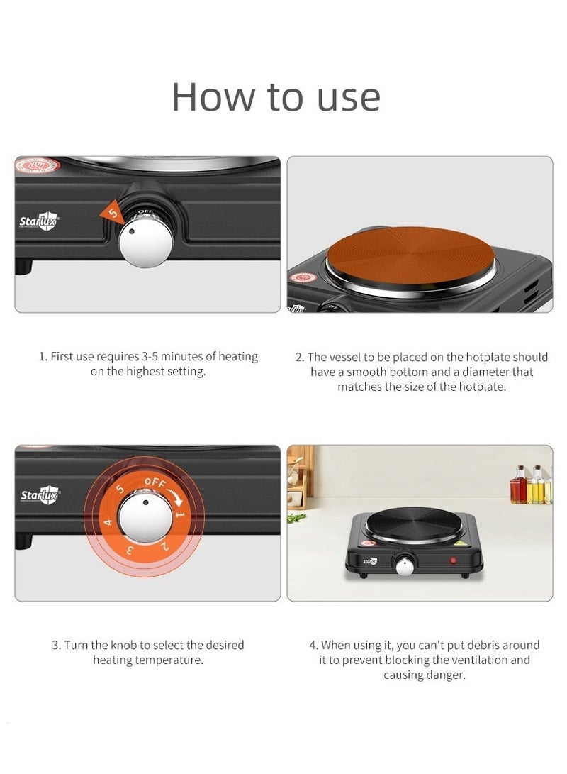 ستارلوكس موقد كهربائي محمول بقوة 1000 وات للطهي مع 5 مستويات قابلة للتعديل لدرجة الحرارة ومقبض للتحكم، موقد أحادي الملف من الحديد الزهر مناسب لجميع أدوات الطهي المنزلية والمخيمات والمركبات الترفيهية - Image 4