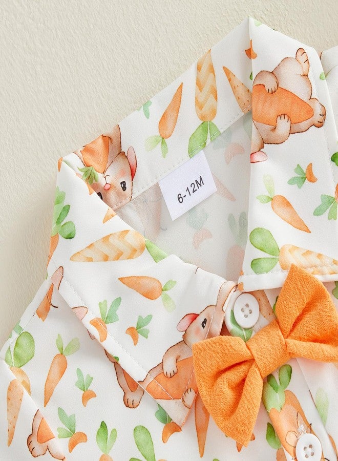 Kutterild Toddler Baby Boy Easter Outfit Bunny Print Short Sleeve Bowtie Shirt and Shorts 2Pcs Summer Clothes Set (Orange, 3-4T) - Image 5