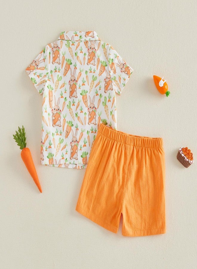 Kutterild Toddler Baby Boy Easter Outfit Bunny Print Short Sleeve Bowtie Shirt and Shorts 2Pcs Summer Clothes Set (Orange, 3-4T) - Image 4