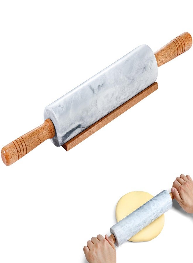 Gymdin Marble Rolling Pin - 18.9" Marble Rolling Pins for Baking, Pastry, Pizza Dough & More - Polished Non-Stick Surface, Long Dough Roller with Wooden Handles & Base - Image 1