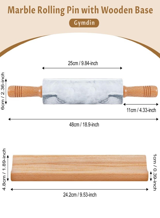 Gymdin Marble Rolling Pin - 18.9" Marble Rolling Pins for Baking, Pastry, Pizza Dough & More - Polished Non-Stick Surface, Long Dough Roller with Wooden Handles & Base - Image 2