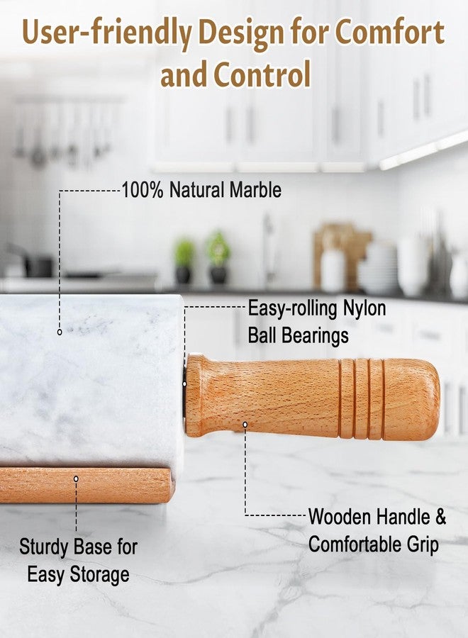 Gymdin Marble Rolling Pin - 18.9" Marble Rolling Pins for Baking, Pastry, Pizza Dough & More - Polished Non-Stick Surface, Long Dough Roller with Wooden Handles & Base - Image 3