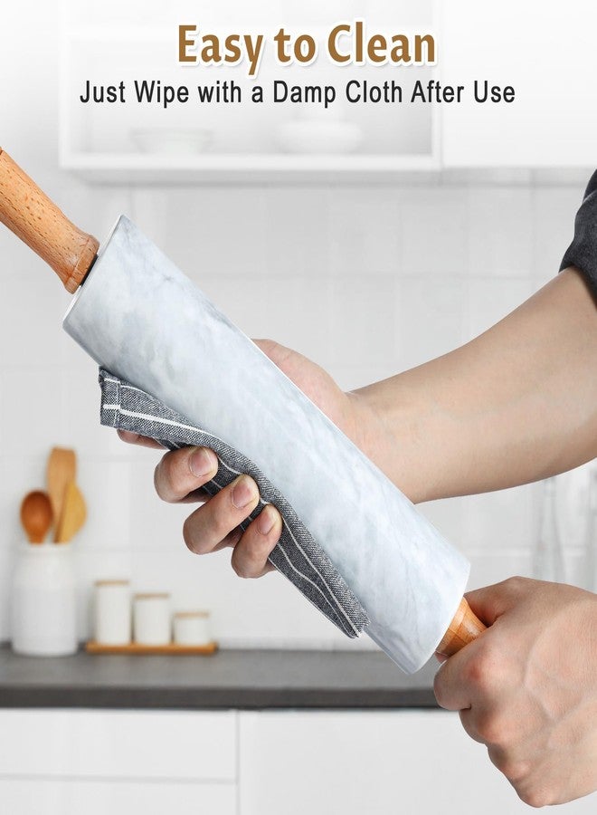Gymdin Marble Rolling Pin - 18.9" Marble Rolling Pins for Baking, Pastry, Pizza Dough & More - Polished Non-Stick Surface, Long Dough Roller with Wooden Handles & Base - Image 4