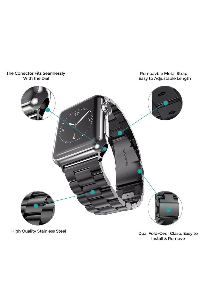JAJEEK أحزمة معدنية متوافقة مع ساعة آبل 42 مم، 44 مم، 45 مم - حزام ساعة معصم من الفولاذ المقاوم للصدأ لساعة آبل سلسلة 7/6/5/4/3/2/1/SE (أسود) - Image 5