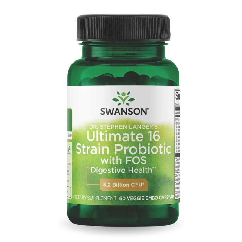 Swanson Dr Stephen Langers Formula Natural Probiotic wPrebiotic FOS 16Strain Supplement Promoting Digestive Support w 32 Billion CFU per Capsule 60 Veggie Capsules