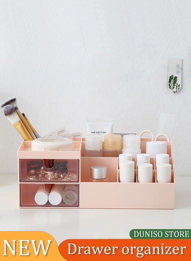 DUNISO Desk Organizer with Drawer, Pen Holder for Desk, Pencil Organizer, Plastic Makeup Organizer, Desk Organization for School, Home & Office - Image 1