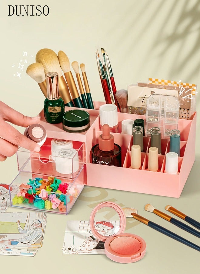 DUNISO Desk Organizer with Drawer, Pen Holder for Desk, Pencil Organizer, Plastic Makeup Organizer, Desk Organization for School, Home & Office - Image 2