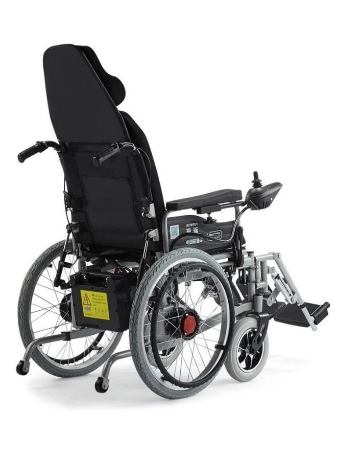 كروني كرسي متحرك كهربائي متكئ للبالغين CN-6005، كرسي متحرك مزدوج قابل للطي بمحرك 250 واط مع تحكم بعصا التحكم، هيكل ألومنيوم خفيف الوزن، ممتص صدمات مدمج، قضبان هيدروليكية أمامية وخلفية، عجلات دعم خلفية، بطارية رصاص حمضية 24 فولت 12 أمبير/ساعة، مدى 10-15 كم، فرامل كهربائية أوتوماتيكية، مقعد بعرض 45 سم، كرسي متحرك محمول صغير الحجم لكبار السن والمعاقين وكبار السن، للاستخدام أثناء السفر، المساعدة الطبية المنزلية. - Image 4