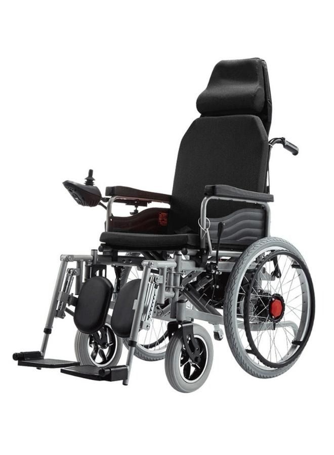 كروني كرسي متحرك كهربائي متكئ للبالغين CN-6005، كرسي متحرك مزدوج قابل للطي بمحرك 250 واط مع تحكم بعصا التحكم، هيكل ألومنيوم خفيف الوزن، ممتص صدمات مدمج، قضبان هيدروليكية أمامية وخلفية، عجلات دعم خلفية، بطارية رصاص حمضية 24 فولت 12 أمبير/ساعة، مدى 10-15 كم، فرامل كهربائية أوتوماتيكية، مقعد بعرض 45 سم، كرسي متحرك محمول صغير الحجم لكبار السن والمعاقين وكبار السن، للاستخدام أثناء السفر، المساعدة الطبية المنزلية. - Image 1