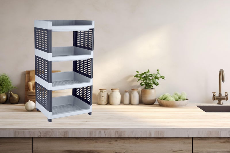 Sonal - Viva Multipurpose Plastic Rack for Kitchen, Office and General Use - Self Standing Rack (Grey Color) (4 Tier) - Image 5
