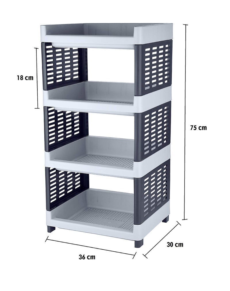 Sonal - Viva Multipurpose Plastic Rack for Kitchen, Office and General Use - Self Standing Rack (Grey Color) (4 Tier) - Image 3
