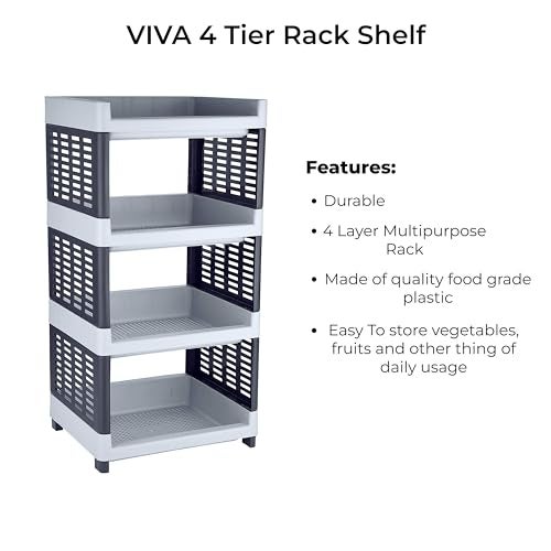 Sonal - Viva Multipurpose Plastic Rack for Kitchen, Office and General Use - Self Standing Rack (Grey Color) (4 Tier) - Image 4
