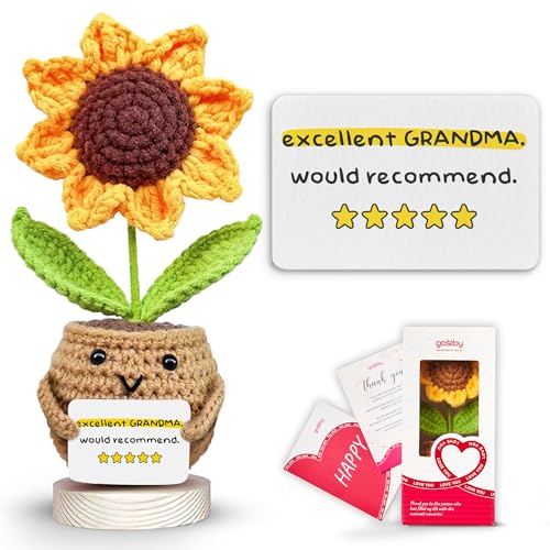 Gossby Positive Sunflower Doll Crochet with Card Excellent Grandma Would Recommend Gift for Grandma from Granddaughter Grandson Grandkid Mothers Day Christmas Birthday Gift for Grandmother - Image 1