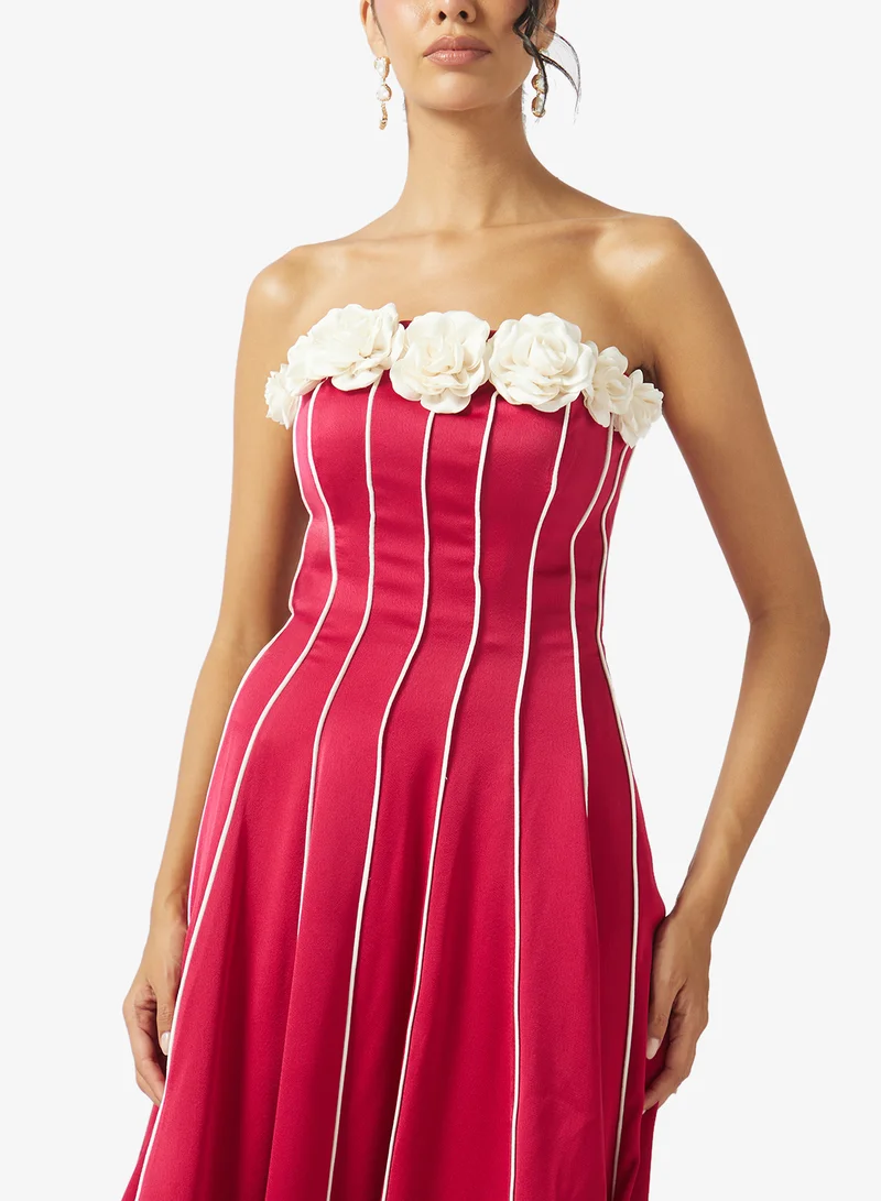 Akadia Fashion  STRAPLESS FLOWER DETAIL A LINE DRESS for Women | Best Price UAE