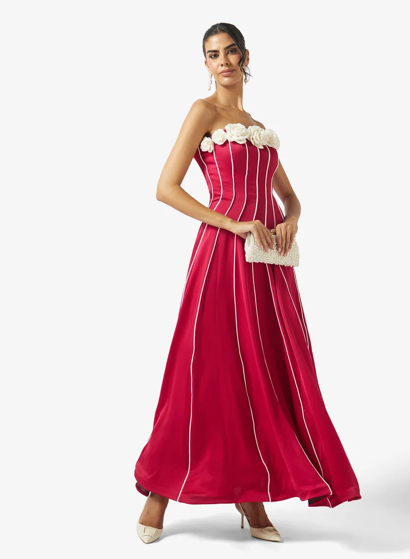Akadia Fashion  STRAPLESS FLOWER DETAIL A LINE DRESS for Women | Best Price UAE