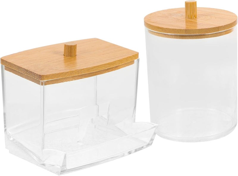 Cotton Swab Holder Organizer Set with Lid, Acrylic Bathroom Cotton Swab Jars and Makeup Pad Storage Canisters, Countertop Vanity Organizer for Bathroom Accessories, 4pcs Set - Image 1