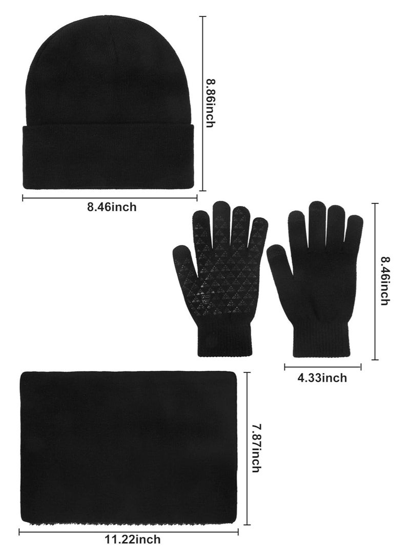 KOWVOWZ 3 Pieces Winter Beanie Hat Scarf Gloves, Gloves Neck Warmer Set, Hat Scarf Set Winter Beanie Hat Scarf, Winter Beanie Hat Scarf Touchscreen Gloves Set for Women Men - Image 2