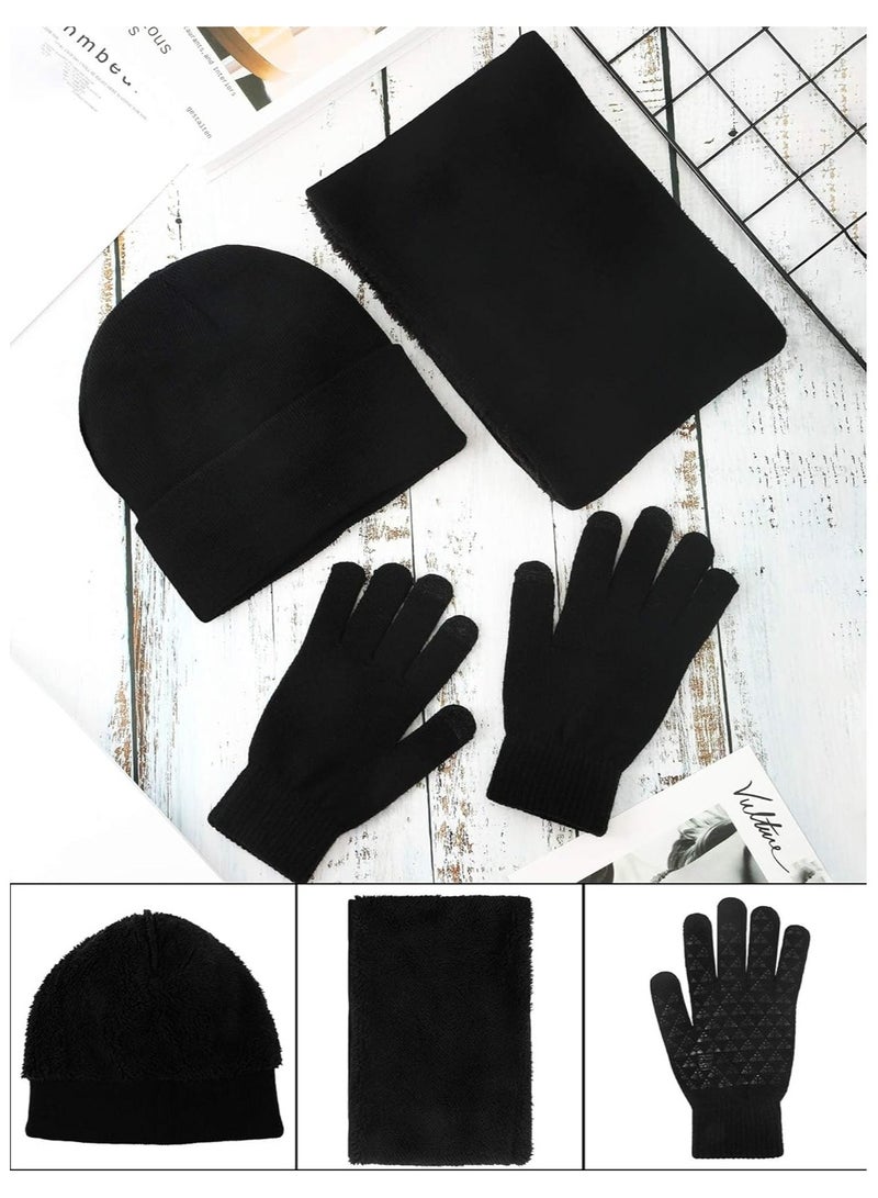 KOWVOWZ 3 Pieces Winter Beanie Hat Scarf Gloves, Gloves Neck Warmer Set, Hat Scarf Set Winter Beanie Hat Scarf, Winter Beanie Hat Scarf Touchscreen Gloves Set for Women Men - Image 3