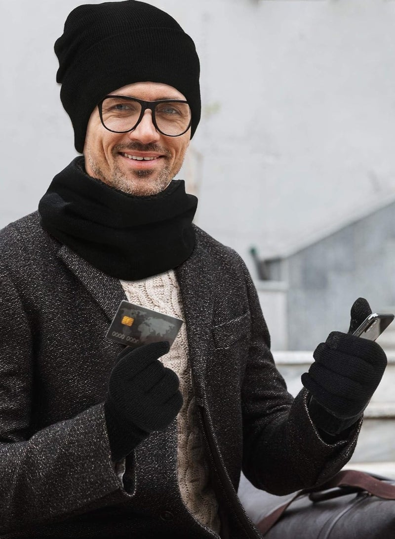 KOWVOWZ 3 Pieces Winter Beanie Hat Scarf Gloves, Gloves Neck Warmer Set, Hat Scarf Set Winter Beanie Hat Scarf, Winter Beanie Hat Scarf Touchscreen Gloves Set for Women Men - Image 5