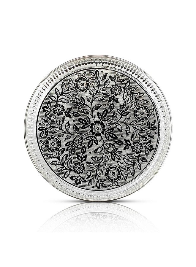 BENGALEN BENGALEN Pooja Thali Set Silver Plated with Grey Gift Box Designed 8 Inch Puja Plate Kalash Bowl Ghanti Spoon Dhup Dan Diya for Home Office Diwali Wedding Return Gift Items  - Image 2
