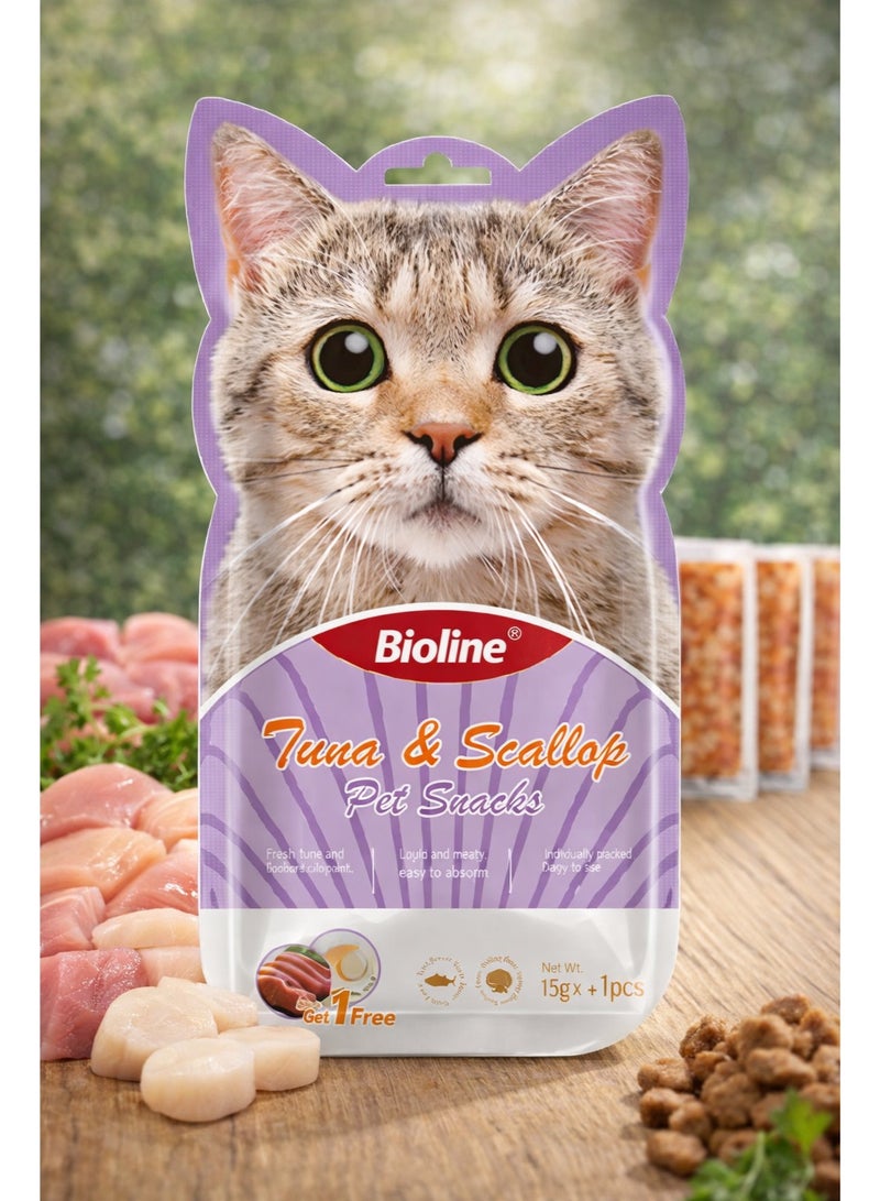Tuna and Scallop Creamy Lickable Cat Treats 75g (5 Sticks) – Gourmet Liquid Puree Snacks, High-Protein Grain-Free Healthy Rewards for Kittens and Adult Cats