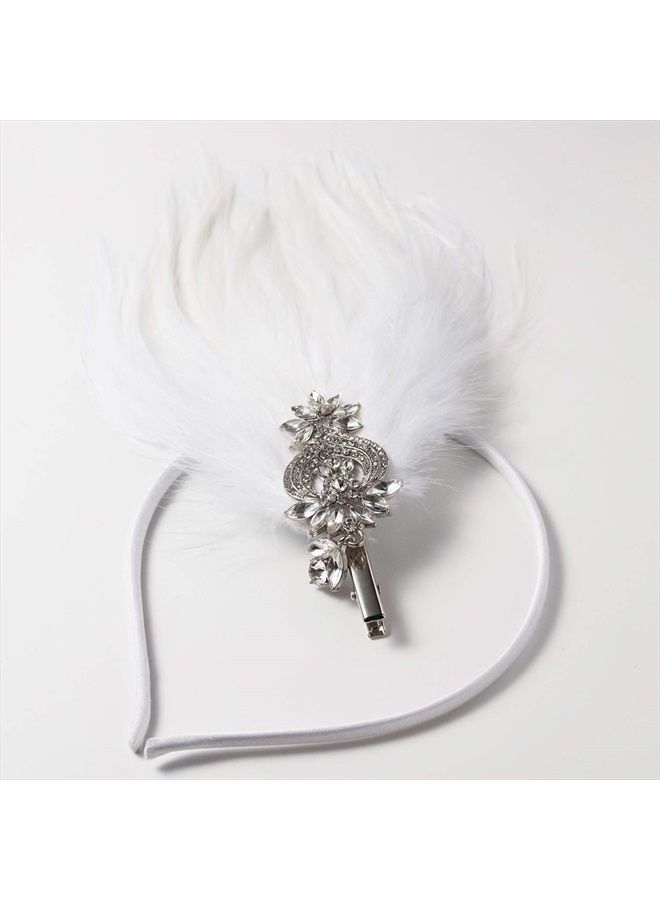 SWEETV 1920s Feather Headpiece Flapper Headband, Roaring 20s Hair Accessories Great Gatsby Hair Clip White - Image 2