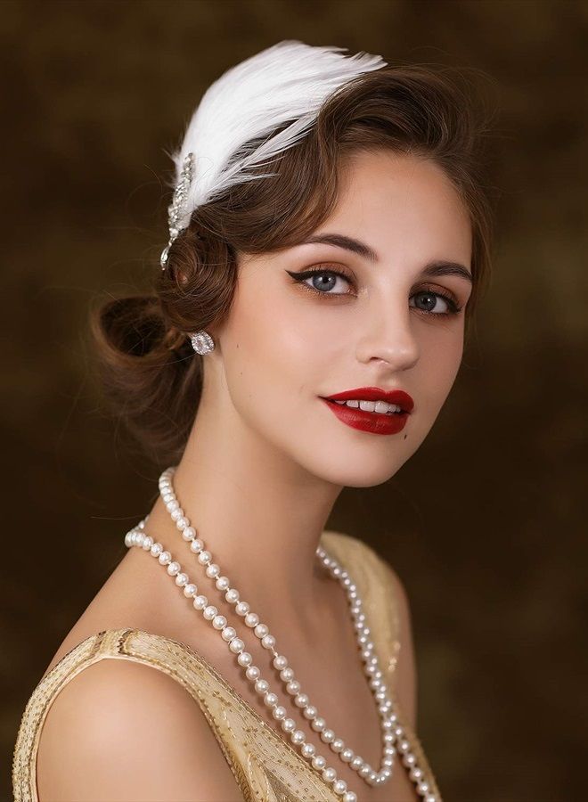 SWEETV 1920s Feather Headpiece Flapper Headband, Roaring 20s Hair Accessories Great Gatsby Hair Clip White - Image 3