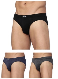 Levi's Levi's Men's Cotton Style #011 Comfort Regular Fit Solid Brief (Pack of 3) (#011-BRIEF-DK GMEL/BLK/NMEL-P3_Dk. Grey Melange,Black,N.Melange_XL)  - Image 1
