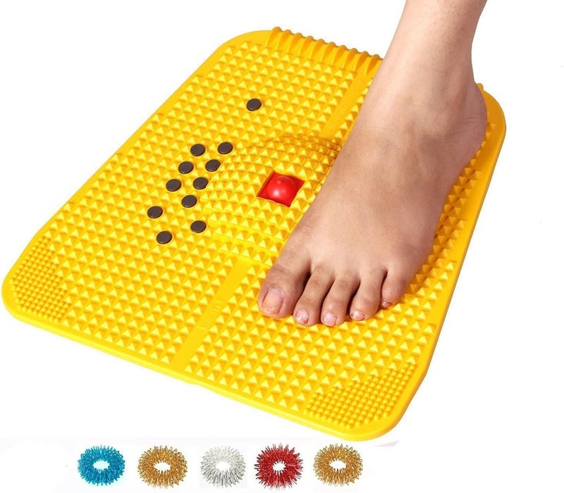 ACI Acupressure Reflexology Magnetic Pyramidal Therapy Power Pain Relief Energy Foot Health Mat Set Of 1 Sujok Rings Set Of 5 L X W X H 30 X 30 X 7 Cm Yellow Mat - Image 1