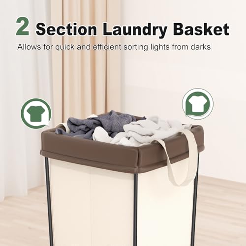 Mefirt 2PK Rolling Laundry Basket with Wheels, Laundry Hamper with Wheels Laundry Sorter Cart, Narrow Slim Clothes Hamper Organizer with Sturdy Metal Frame - Image 4