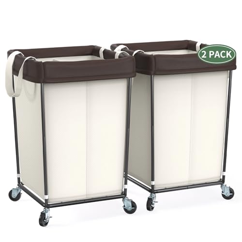 Mefirt 2PK Rolling Laundry Basket with Wheels, Laundry Hamper with Wheels Laundry Sorter Cart, Narrow Slim Clothes Hamper Organizer with Sturdy Metal Frame - Image 1