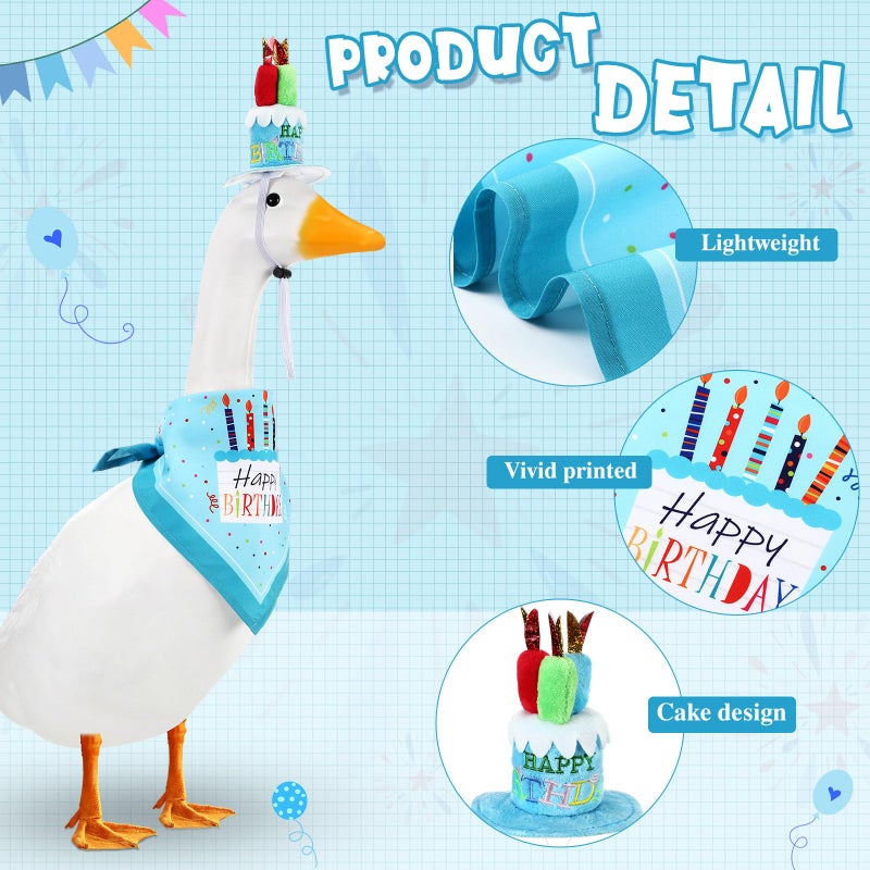 Dansydaisy Happy Birthday Goose Outfit Porch Goose Outfits with Happy Birthday Cake Hat and Bandana Yard Geese Outfits for 23" 17" Cement Plastic Geese Duck Decorations(Style 2,Blue) - Image 3