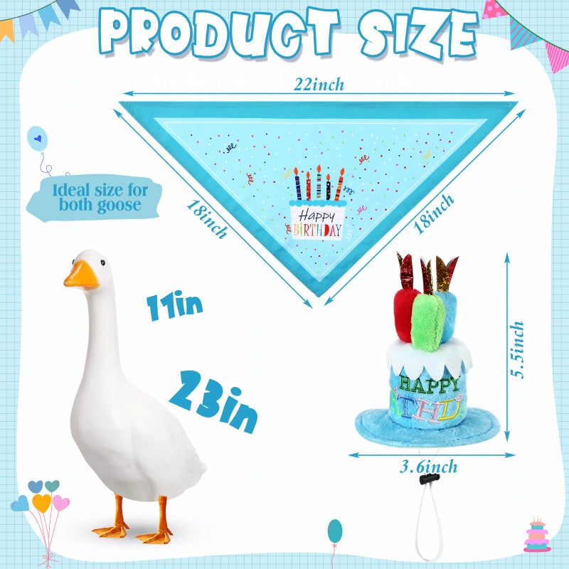 Dansydaisy Happy Birthday Goose Outfit Porch Goose Outfits with Happy Birthday Cake Hat and Bandana Yard Geese Outfits for 23" 17" Cement Plastic Geese Duck Decorations(Style 2,Blue) - Image 2