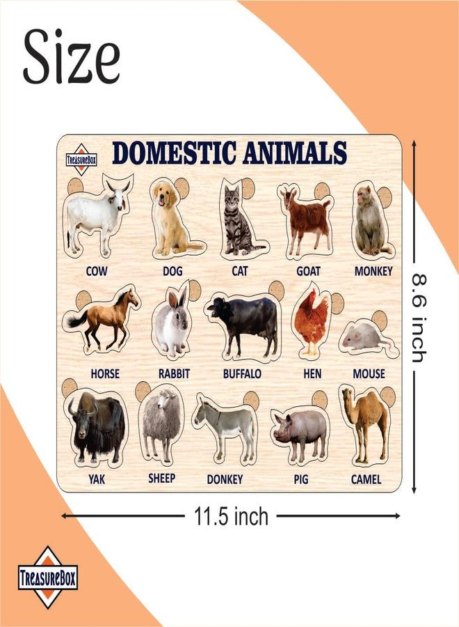 TreasureBox Wooden Puzzle Educational Board Learning Toy Tray for Kids Set of Animals Wild and Domestic, Size 22x30 cm (Z AW-AD) - Image 3
