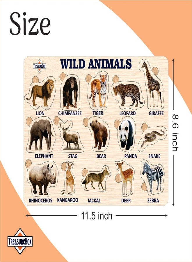 TreasureBox Wooden Puzzle Educational Board Learning Toy Tray for Kids Set of Animals Wild and Domestic, Size 22x30 cm (Z AW-AD) - Image 2