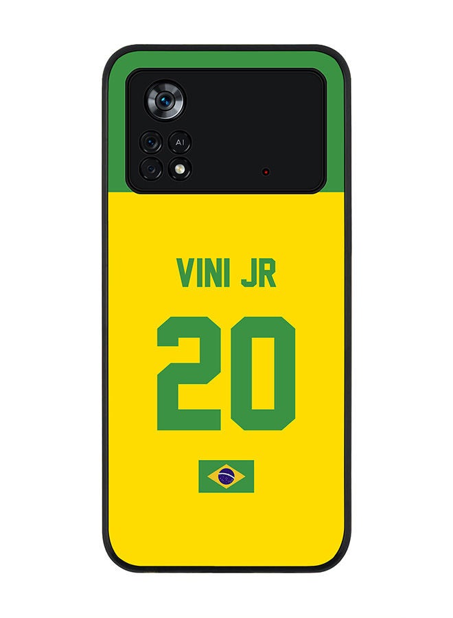 Stylizedd Rugged Black edge case for Poco M4 Pro 4G Slim fit Soft Case Flexible Rubber Edges Anti Drop TPU Gel Thin Cover - Football Team - Brazil Player Name - Vini Jr - Image 1